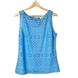 Laundry by Shelli Segal Light Blue Button Down Back Sleeveless Lace Tank Top M